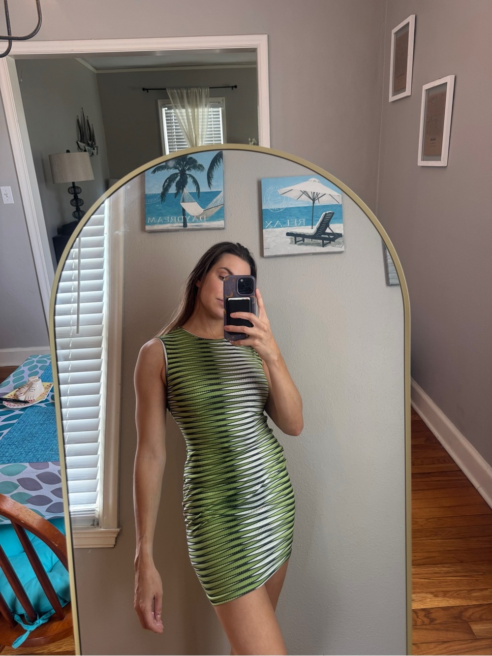 Green Striped Dress - Sleeveless Women’s Mini